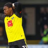 Sam Folarin can't hide his disappointment after failing to find the net during the first half of Harrogate Town's 1-1 home draw with Swindon. Pictures: Matt Kirkham