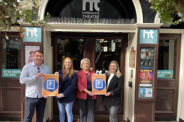 Free parking in Harrogate - From left,  Matthew Chapman – Harrogate BID manager, Natalie Rawel – Harrogate Theatre Marketing Manager, Helen Suckling – Partnership and Commercial Manager Destination. (Picture contributed)