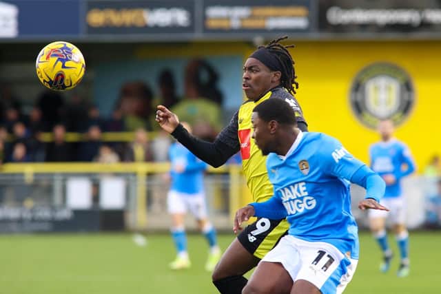 Abraham Odoh capitalised on an error by Notts County goalkeeper Aidan Stone to score Harrogate Town's second of the afternoon.