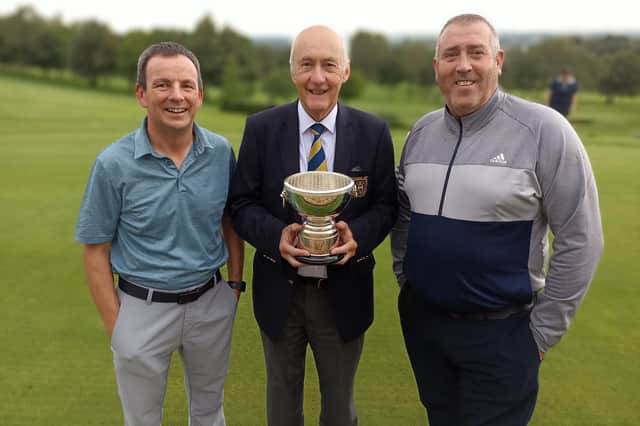 Harrogate & District Union president Alastair Davidson, centre, with Bedale GC's Craig Lawson and Michael Kilbride, winners of the Knaresborough Trophy. Picture: Submitted