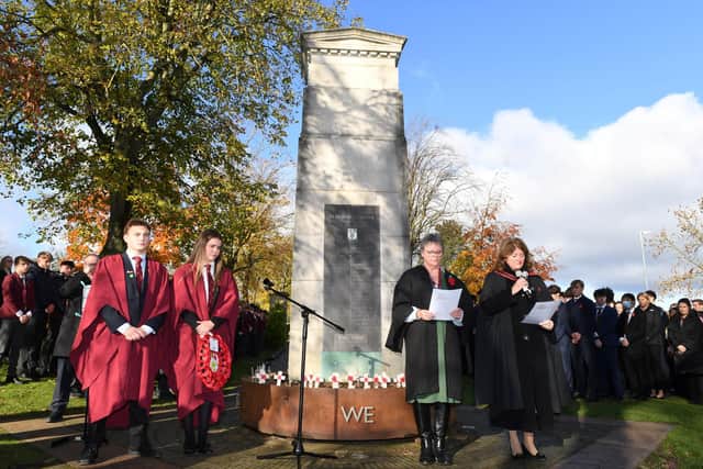 Harrogate school remembers its war dead - Ashville College's Nick and Annie, Head Boy and Head Girl, with Chaplain Catherine Frieze and Head Rhiannon Wilkinson. (Picture contributed)
