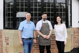 A  new era for the Aldwark Arms - Co-owner Warren Taylor, chef  Paul Murphy and co-owner  Sue Taylor outside the village inn.