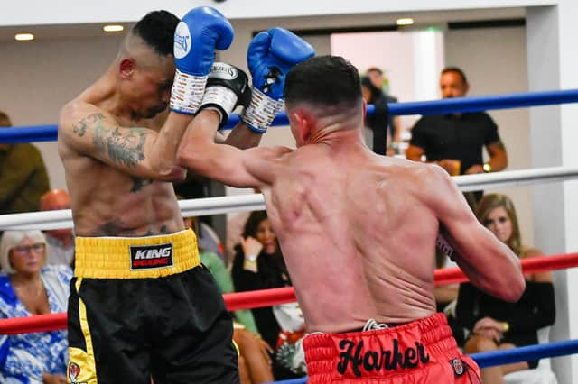 Knaresborough boxer John Patrick Harker in action during his recent victory over Nicaragua's Reynaldo Cajina. Picture: Submitted