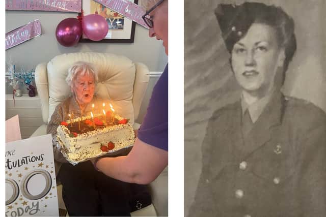 Left: Anne Sames celebrated her 100 th birthday at Sycamore Hall Care Home, in Ripon. 
Right: 19-year-old Anne Sames when she joined the Army in 1940.