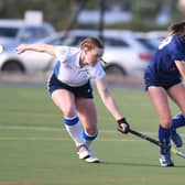 Grace Scholfield-Mell, right, netted Harrogate Hockey Club Ladies 1st XI's opening goal in their 3-3 draw at Fylde. Picture: Gerard Binks
