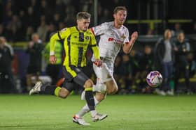 Josh March runs through on the Doncaster Rovers goal to hand Harrogate Town a 2-0 lead in first-half stoppage time. Picture: Matt Kirkham