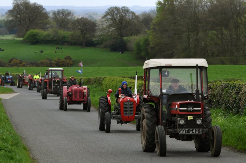 The tractors in convoy making their way around Galphay, Dallowgill Moor and Low Grantley