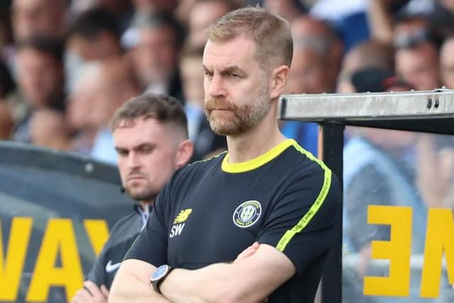 Simon Weaver looks on during Harrogate Town's 1-0 home defeat to Barrow. Picture: Matt Kirkham