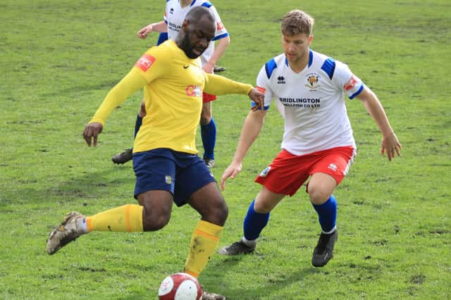 Already-relegated Tadcaster Albion registered just their fourth league win of the 2022/23 campaign when they beat Bridlington Town 3-2 at Ings Lane. Picture: Keith Handley
