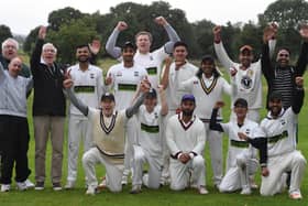 Arthington CC celebrate being crowned Theakston Nidderdale League champions after beating Masham on the fina day of the season. Pictures: Gerard Binks