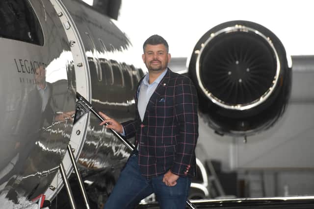 Pictured on a private jet is Matt Cheshire of the Needs Group