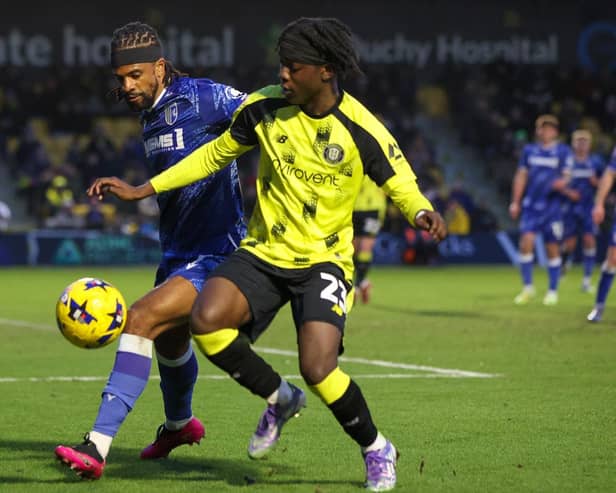 Emmerson Sutton made his first appearance for Harrogate Town since joining on loan from QPR during Saturday's home defeat to Gillimngham. Picture: Matt Kirkham