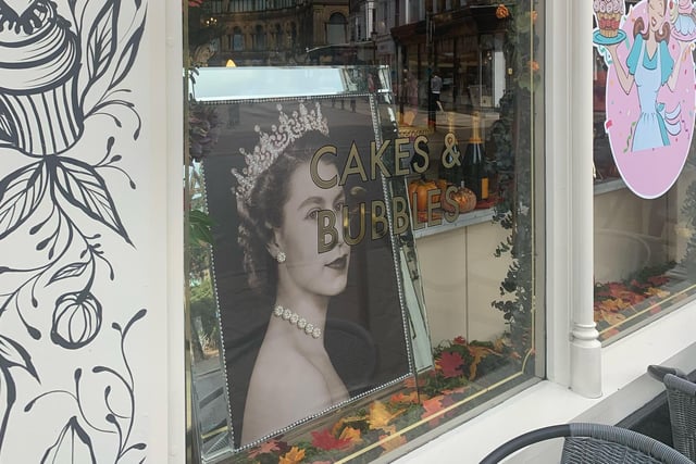 Mama Doreens in Harrogate have placed a portrait of the Queen in their shop window.