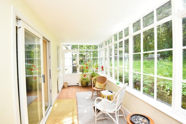 The sun room has flexible space to be used as desired.