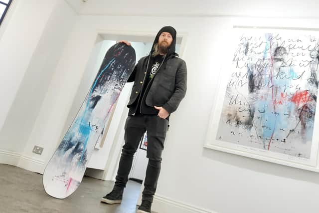 Artist Schoph at RedHouse gallery in Harrogate with Supernaut Snowboard Decks by Schoph X Island. (Picture Graham Chalmers)