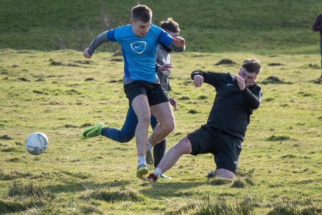 The tackles were flying in at the Alnwick Shrove Tuesday football match.