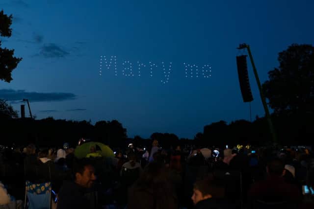 DroneSwarm light show at Newby Hall featured a romantic proposal which surprised everyone involved.