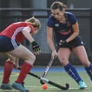 Evie Barnard in action for Harrogate Hockey Club Ladies 1st XI during their narrow home defeat to Whitley Bay & Tynemouth. Pictures: Gerard Binks