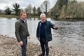 Harrogate and Knaresborough MP Andrew Jones,  with Rivers' Minister Robbie Moore MP on an earlier visit to the Lido site on the River Nidd. (Picture contributed)