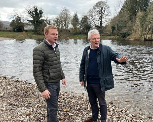 Harrogate and Knaresborough MP Andrew Jones,  with Rivers' Minister Robbie Moore MP on an earlier visit to the Lido site on the River Nidd. (Picture contributed)