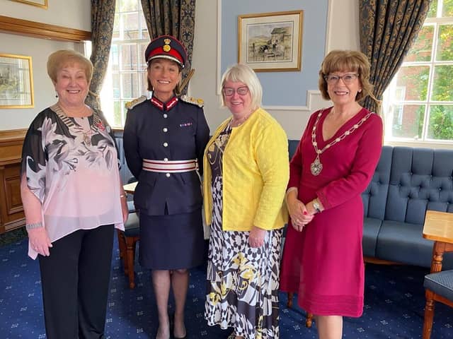 90th anniversary of Soroptimist International Harrogate & District - Pat Shore MBE, Harrogate SI president;, the Lord Lieutenant Jo Ropner; International President Maureen Maguire and Federation President Cathy Cottridge. (Picture contributed)