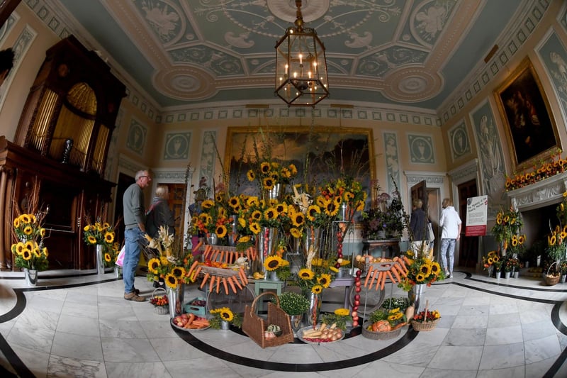 The beautiful sunflower floral display inside Newby Hall