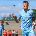 Josh March celebrates after scoring what proved to be the winning goal during Harrogate Town's 2-1 win at Morecambe. Pictures: Matt Kirkham