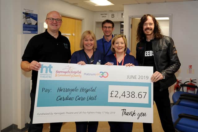 Flashback to 2019 when the late Phil Lowe and Jay Apperley of UK Foo Fighters presented a cheque to Harrogate Hospital Cardiac Care Unit after a charity gig at Harrogate Theatre. (Picture Gerard Binks)