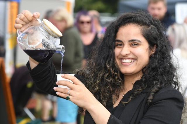 Dipti Arora, of Thankfully Healthy, showcasing one of her herbal teas on offer at the festival