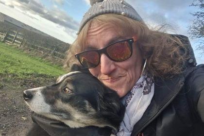 Kerry Pickard on a walk with her three-year-old border collie Chazzy