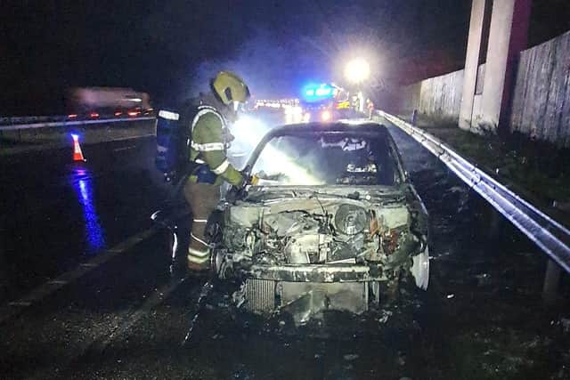 North Yorkshire firefighters tackled a car fire on the A1(M) in the Harrogate district on Friday (Credit: Knaresborough Fire Station)