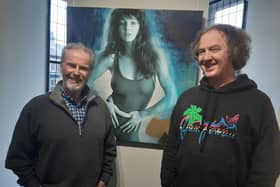 Gered Mankowitz and Christian Furr pictured today with their image of Kate Bush at RedHouse Originals gallery in Harrogate. (Picture Graham Chalmers)