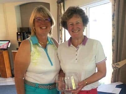 Pannal GC's Claire Hutchinson receives the 2023 36-hole Challenge Bowl from Ladies' Captain Clare Davies. Picture: Submitted