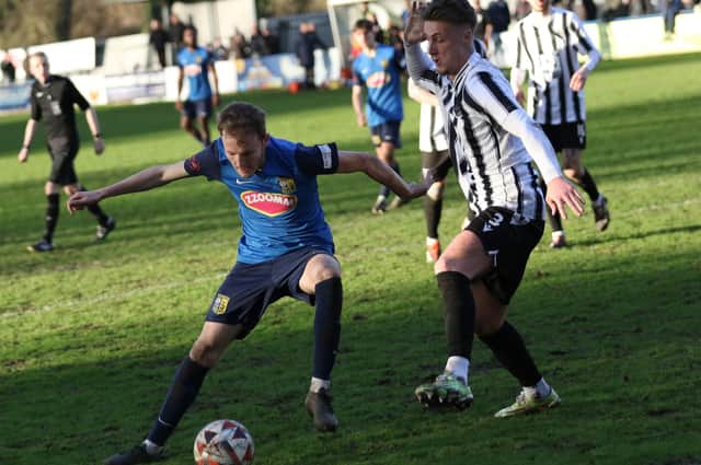 Joe Crosby in action during Tadcaster Albion's 2-1 home win over Penistone Church. Pictures: Craig Dinsdale
