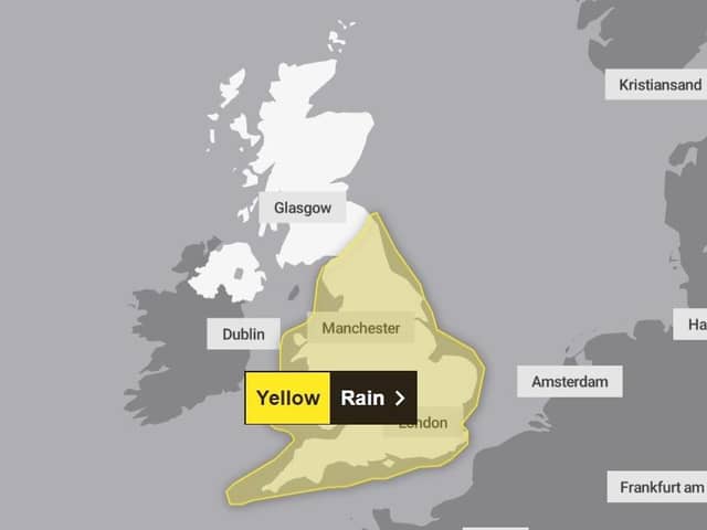 The Met Office has issued a yellow weather warning for heavy rain across the Harrogate district this weekend