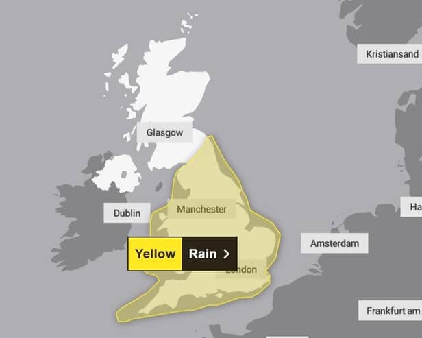 The Met Office has issued a yellow weather warning for heavy rain across the Harrogate district this weekend