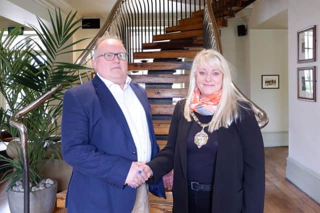 Martin Mann, new acting CEO of Harrogate District Chamber of Commerce, with Sue Kramer, the President of HDCC.