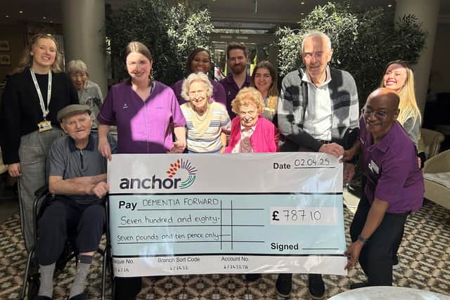 Anchor colleagues and residents from The Manor House Harrogate presented Dementia Forward with a cheque of £787.10