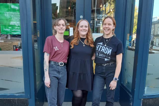 Looking forward to the ‘Keep It Local’ Christmas Market - Harrogate North Bar's general manager Abigail Reekie, centre, with staff members Eithne Keogh and Lucy Graham are gearing up for the one-day festive event. (Picture Graham Chalmers)