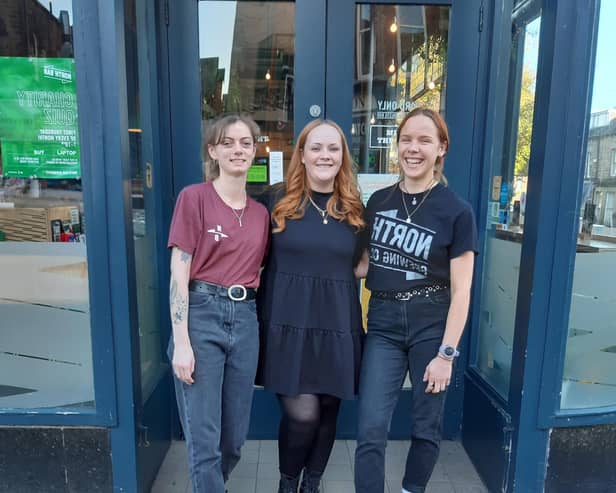 Looking forward to the ‘Keep It Local’ Christmas Market - Harrogate North Bar's general manager Abigail Reekie, centre, with staff members Eithne Keogh and Lucy Graham are gearing up for the one-day festive event. (Picture Graham Chalmers)
