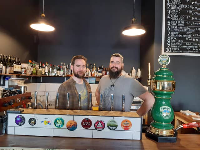 Instant hit - Matthew and Tom behind the bar at Husk Beer Emporium in its new location in Harrogate town centre. (Picture Graham Chalmers)