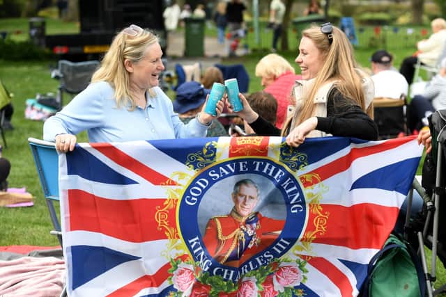 Pictured enjoying King Charles III's coronation celebrations in Valley Gardens, Harrogate are Sally Barber and Charlotte Duncan. (Picture Gerard Binks)