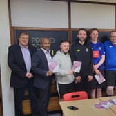Positive partnership - Wellspring charity's Nick Garrett, second from left and Lee McArthur, Activity Leader of Harrogate Town’s Community Foundation, pictured fourth from left, with Robert Beaumont, left. (Picture contributed)