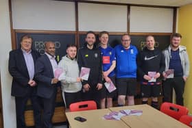 Positive partnership - Wellspring charity's Nick Garrett, second from left and Lee McArthur, Activity Leader of Harrogate Town’s Community Foundation, pictured fourth from left, with Robert Beaumont, left. (Picture contributed)