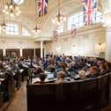 Councillors in the council chamber at County Hall.