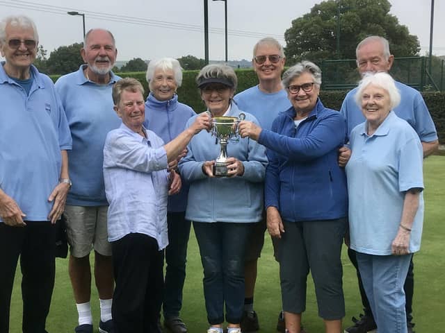 Wetherby BC's Division Three Knock-out Cup winning team, back row from left: Mike Carr, Alex May, Lesley Holloran, Andrew Morton, John Titley. Front row: Jean May, Jenny Wright, Elizebeth Kay, Freda Beadle. Picture: Submitted