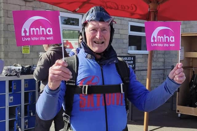 Frank Ward has completed a skydive from 15,000 feet to celebrate his 90th birthday and raise funds for his wife’s care home