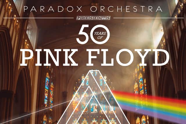 Part of the poster for 50 years of Pink Floyd by Paradox Orchestra, which will take place on September 3, 2023 at Conyngham Hall in Knaresborough.
