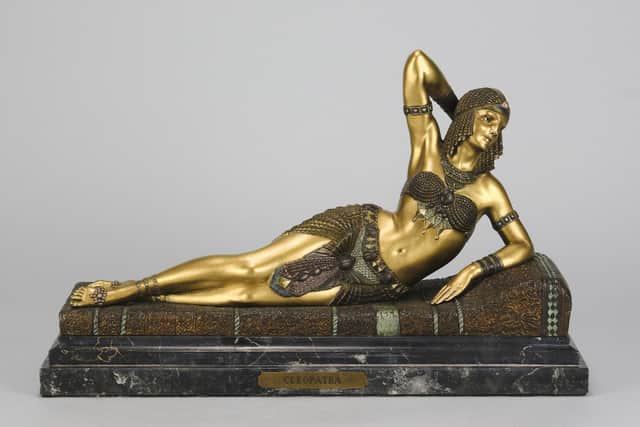 This reclining Cleopatra by renowned sculptor Demetre Chiparus (1866-1947), is priced at £15,500.