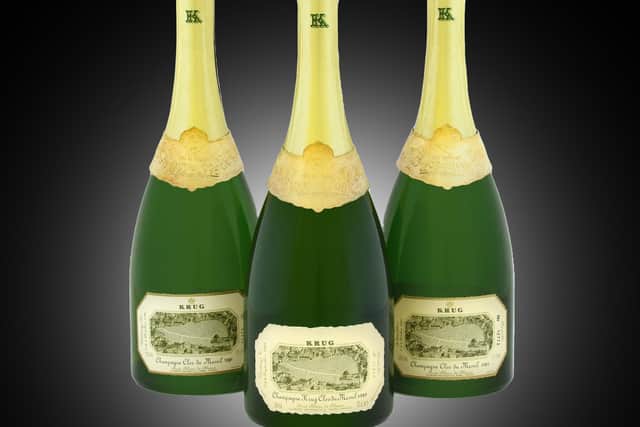 Krug Clos Du Mesnil Blanc de Blancs Brut Champagne 1981, 1983 and 1989 (sold for £5,000 plus buyer’s premium) and (right) six bottles of Château Gruaud Larose 1961 Saint Julien (sold for £850 plus buyer’s premium)